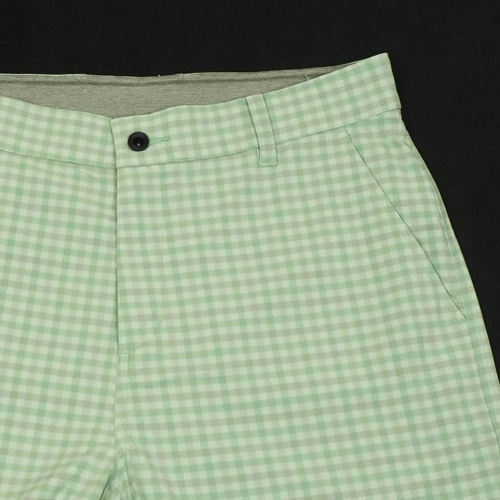 New Nike Golf Dri-Fit UV Chino Shorts Mens 32 Green Plaid Gingham Cotton Blend